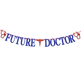 Future Doctor Banner, Congrats Doctor Bunting Sign, PhD Degree/Medical School Survivor Graduation Party Decoration Supplies, Blue Glitter