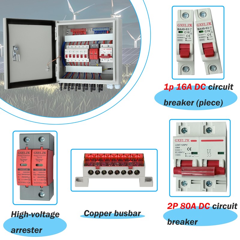 GXELZK Hardcover 6 Strings Solar Combiner Box 80A DC Main