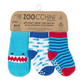 ZOOCCHINI Baby Socks Set for Boys and Girls 3 Pair Cotton Terry Ankle Socks Warm Non Slip Soft Blue Socks for Newborn Infant Toddler from 0-24 Months