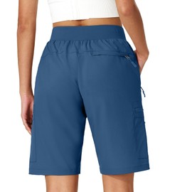 Ksmien - Pantalones cortos cargo para mujer, de secado rápido, ligeros, con bolsillos con cierre, para viajes, golf, camping, Azul, Large