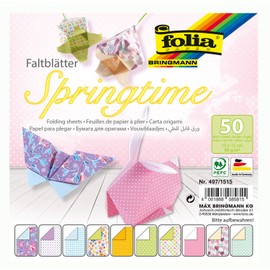 folia 497/1515 - Fogli Pieghevoli Springtime, 15 x 15 cm, 80 g/mq, 50 Fogli Assortiti in 10 Motivi – Ideali per meravigliose Figure e Forme Pieghevoli