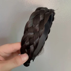 Htppzjr Headband Twist Braided Headband Wig Wide-Brimmed Hair Hoop Simple Ponytail Braid Hairpiece Hairband Hair Accessories(Black&Brown)