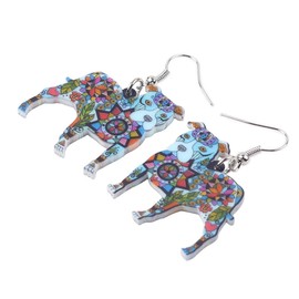 • BONSNY Dog Collection “BUSTER” PIT BULL Dog Statement Acrylic Pop-Art Long Drop Dangle Women Earrings (Blue)