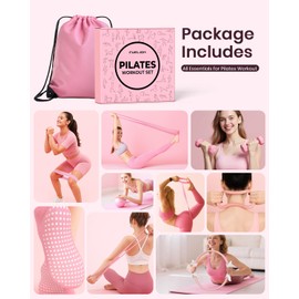 Pilates Ring Set for Women, Home Workout Pilates Equipment with Resistance Bands, 14'' Magic Circle, Mini Ball, Pilates Starter Kit for Strength, Toning and Flexibility, Workout Guide Included