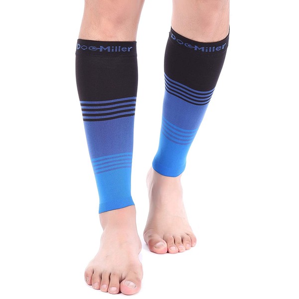Doc Miller Calf Compression Sleeve - Dress Series 1 Pair 20-30 mmHg Fashionable Medical Grade Socks for Travel Recovery Maternity Shin Splints Varicose Veins for Men & Women (Black.Blue.Blue, L)