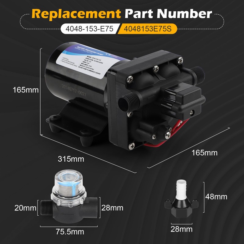 4048-153-E75 RV Water Pump, 12V 4.5 GPM, 55 PSI, 12