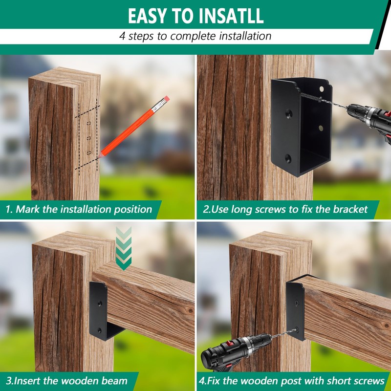 VoTwoofv 4Pcs U-Shaped Black Powder Coated Galvanized Steel Deck Railing