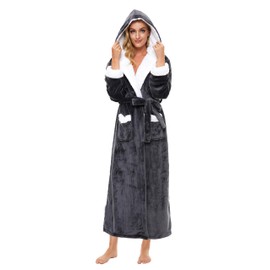Devirld Plush Robes Fleece Womens Robe, Fuzzy Fluffy Women's Bathrobe Soft Warm Female Bathrobes Long