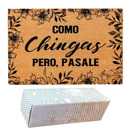 Funny Coir Doormat with Como Chingas Pero Pasale Spanish Quote - Front Door Mat, Entryway Welcome Mat, 23.7 x 15.7 inch