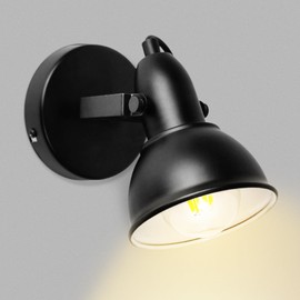Unikcst 1 Way Wall Lights Adjustable Vintage Ceiling Lights Rotatable Black Metal Shade Ceiling Spotlight Fittings E27 for Indoor Bedroom Living Room Kitchen, Retro Wall Lamp(No Bulbs)