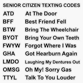 HOF Trading Senior Citizen Texting Codes | Funny Old Peopls Gag Gift - Retirement Party, Life Boss Graduation Vinyl Sticker Waterproof Decal Laptop Wall Window Bumper Sticker 5"