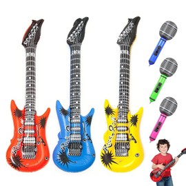 6 PCS Inflatable Guitar and Microphone Balloons, Inflatable Microphones for Parties, Blow up Guitars, Blow up Microphone, Inflatable Party Props, For Kids Adults Party Decoration