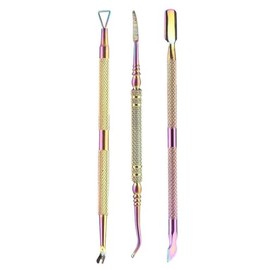 HaimiLiya 3Pcs Cuticle Pusher, Professional Double Ended Stainless Steel Nail Pusher, Colored Titanium