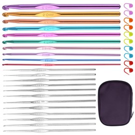 22 PCS Multicolor Crochet Hooks Set 0.6mm-6.5mm Metal Knitting Needles Grip Crochet Knitting Needles Crochet Hooks with Locking Stitch Markers and Leather Storage Bag