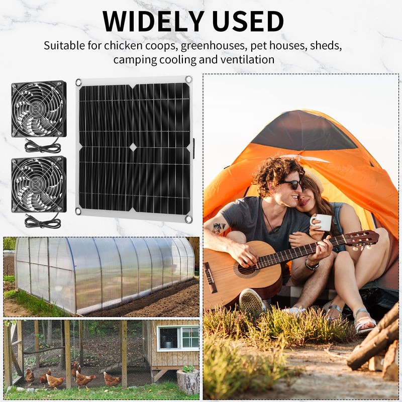 Riakrum 20W 16V Solar Panel Exhaust Fan Kit USB Portable
