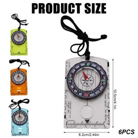 6 Pack Outdoor Compass with Adjustable Declination, Pocket Compass with Magnifying Glass, Ruler, Scale, Multifunctional Pocket Compass for Children, Waterproof Compass for Hiking, Camping and Other