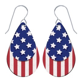 Fourth of July Earrings | Sterling Silver and Painted Wood Festive Holiday Earrings | Red White and Blue USA Independence Day Jewelry (USA Flag Teardrop)