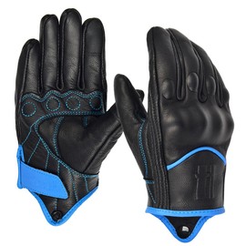 Harssidanzar Men's Full Finger Goatskin Leather Touchscreen Motorcycle Gloves GM028E (Black/Blue, M)