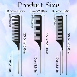3pcs Highlighting Comb,Professional Teasing Combweaving Combs for Highlighting With Long Stainless Steel Rat Tail for Home and Salon(black)