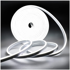 Tesfish Neon LED Strip Light, Strip DC 12 V, 5 m, 120 LEDs/M, Total 600 LEDs, White, 6000 K, Flexible Light Strips for Bedroom, Bar, Playroom, Birthday, Christmas Party