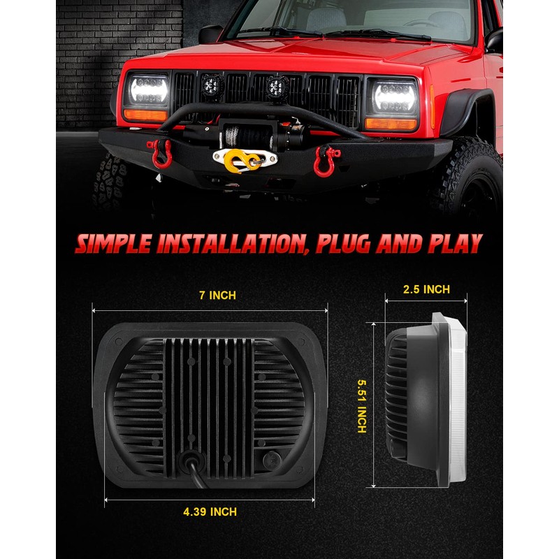 LX-LIGHT 105W 1000% Bright Chorme H6054 5x7 7x6 Led Headlights