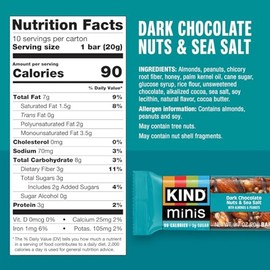 KIND Mini Snack Bars Variety Pack, Gluten Free, Low Sugar, Low Calorie Snacks, Dark Chocolate Nuts & Sea Salt, Caramel Almond & Sea Salt, 20 Count