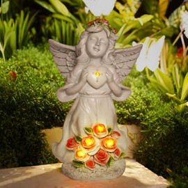 Angel Statues Solar Light Angel Garden Sculptures Outdoor Decorations, Angel for Outside Garden Decor Cemetery Ornaments, Angel Gifts for Housewarming Birthday Thanksgiving Memorial Gifts