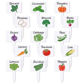 arricraft 15 Pcs White Acrylic Plant Labels, Vegetable Themed Plant Labels with Artistic Body Vegetable Names and Patterns -Shaped Plant Markers Bulk for Gardens Nursery Potted Plants