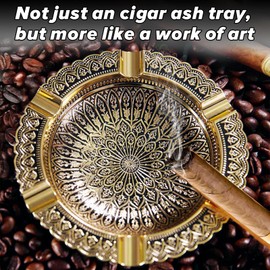 SOZATO Cigar Ashtray Vintage Metal,Luxury Retro Outdoor Ash Tray Man 6 Slots Cigar Holder Fancy Ashtrays for Smokers Outside Indoor Patio Office Cigar Accessories Gift for Men Dad,Decor (Black Gold)