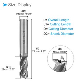 CoCud 4-Flute Spiral End Mill Bits, 10mm Diameter 22mm Length, High Speed Steel Straight Milling Cutter with Storage Case- (Applications: for Plywood Hardwood Plastic), 2-Pieces