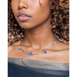 XHUUU Reiki Raw Amethyst Beaded Necklace February Birthstone 14k Gold Plated Lip Chain Necklaces for Women Trendy Adjustable (16.5+2 in)