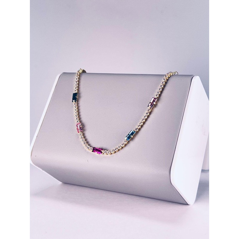 BIZZARRO Pulsera De Plata Dorada Con Zirconias Y Piedras De