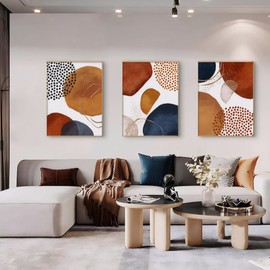 IUNTWEIE Abstract Posters Set of 3 Modern Wall Picture Posters Abstract Geometric Pictures Gold Circular Geometric Canvas Picture Living Room Decoration, Without Frame (G, 30 x 40 cm x 3)