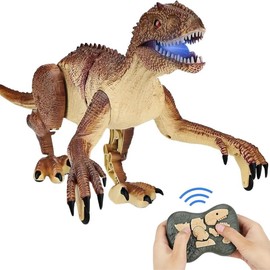 Remote Control Dinosaur Toy for Kids, 8CH Rechargeable Jurassic Velociraptor Imitates Walking with Light & Roaring - Dinosaur Toy for Kids Christmas Birthday Gift 2024 - Color: Yellow