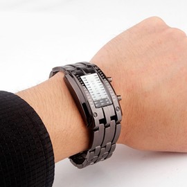 Binary Blue LED Digital Watch, Waterproof Alloy Watch, Classic Creative Fashion Wristwatches, Casual Binary Watch in Mechanical Style for Men and Women (Black)