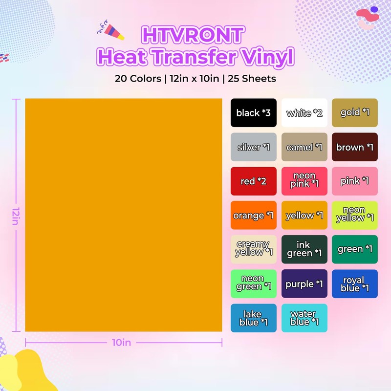 HTVRONT Heat Transfer Vinyl - 25 Packs HTV Vinyl for