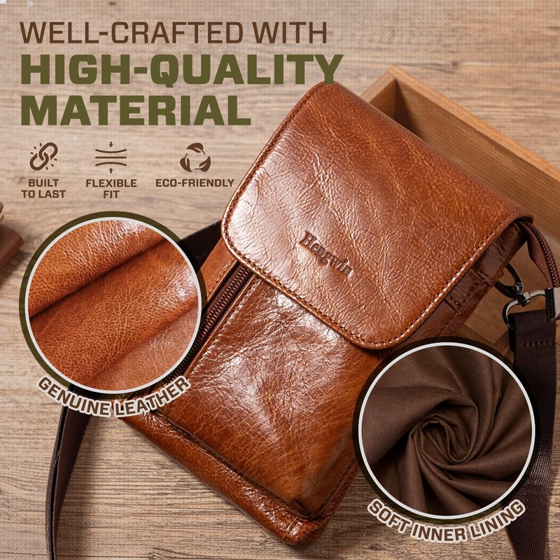 Hengwin Genuine Leather Small Crossbody Bag for Men Women, Cellphone