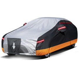 NEVERLAND Car Cover - Car Cover Waterproof All Weather Snowproof UV Protection Windproof Full Car Covers with Side Door Zipper,Reflective Strips,Storage Bag Full Exterior Covers for Sedan L(177"-183")