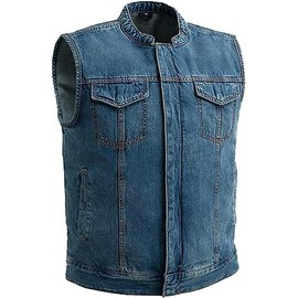 The Bikers Place Mens Motorcycle Riding Patchholder Twill & Denim Club Style Vest Blk & Navy Blue Light Weight (as1, alpha, xx_l, regular, regular, Navy Blue Collar)