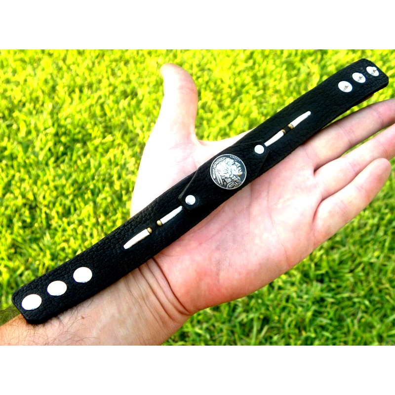 Handmade Cuff bracelet Bison leather dentalium luck shells Buffalo Indian