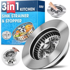 3-in-1 Stainless Steel Kitchen Gadget, JOMST Kitchen Sink Drain Strainer – Fast Drain, Water-Saving Stopper & Odor Blocker, 10,000 Pop-Up Tested, Fits Standard 3½″ Sink Drains