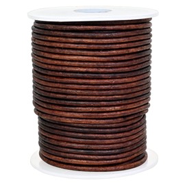GENIQUE Real/Genuine Round Leather String Cord for Necklace, Bracelets, Jewellery, Braiding(20 Metres) (2mm,Antique Brown Distressed)