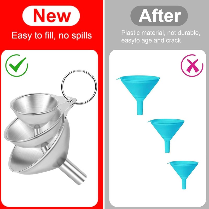 3pcs Funnel Set - Stainless Steel Funnels for Liquids, Powders,