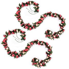 2 Pack Artificial Flower, 2.5m Garlands Fake Rose Vines Hanging Garland- 45 Simulated Roses,Artificial Flower Vine Hanging Rose Garlands