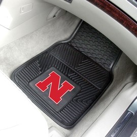 FANMATS 8871 Nebraska Cornhuskers 2-Piece Heavy Duty Vinyl Car Mat Set, Front Row Floor Mats, All Weather Protection, Universal Fit, Deep Resevoir Design - N Primary Logo, Black