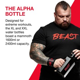 Alpha Designs | XXL Gym Water Bottle 2L | 2.4 Litre / 2400ml Large Jug | BPA Free & Leakproof Sports Keg | Eddie Hall 'Beast' Edition | Smoke