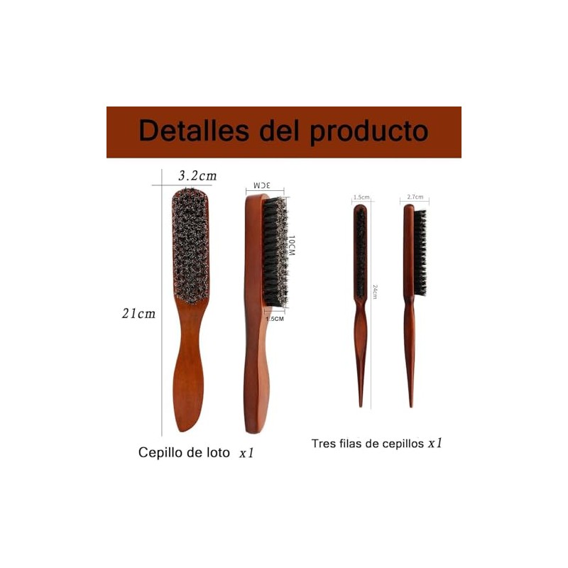 2 Cepillos Cerdas de Jabalí, Cepillo para Cabello Hombre, Cepillo