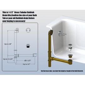 Artiwell 1-1/2" Brass Tubular Bath Drain Kit with Tip-Toe Bath Drain Stopper, Touch-Toe Tub Drain, Tip Toe Bathtub Drain Waste and Overflow with Plug and Bathtub Overflow Drain Cover, Chrome Plated