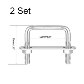 TOP-VIGOR 2 sets M8 Square U-Bolts, 52mm Inner Width 50mm Length 304 Stainless Steel U-Bolts with Nut, Plate for Building Installations Mechanical Parts Connection Cehicles Ships