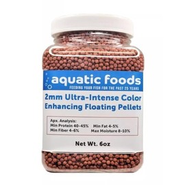 Aquatic Foods Inc. 2mm Ultra-Intense Red Color Enhancing Floating Pellets for All Tropical Fish, Discus, Red Flower Horn, Red Parrot, All Fish, All Cichlids l...6oz Small Jar